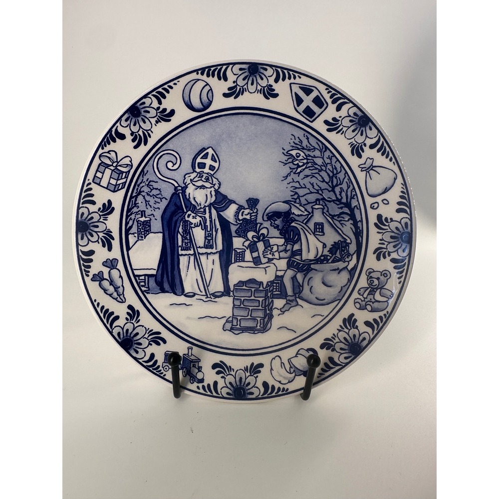 Delfts Blue Delfino Holland Sinterklaas Collector Plate Blue White Dutch 7.25in‎